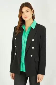 Image of Black Blazer With Button Detail