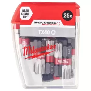 Image of Milwaukee Shockwave Impact Duty Torx Screwdriver Bits TX40 25mm Pack of 25