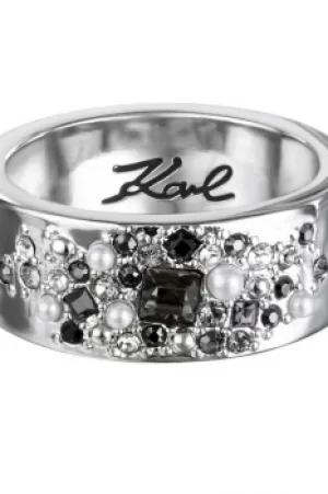 Image of Ladies Karl Lagerfeld Silver Plated Scattered Crystal Wide Ring Size L 5378336