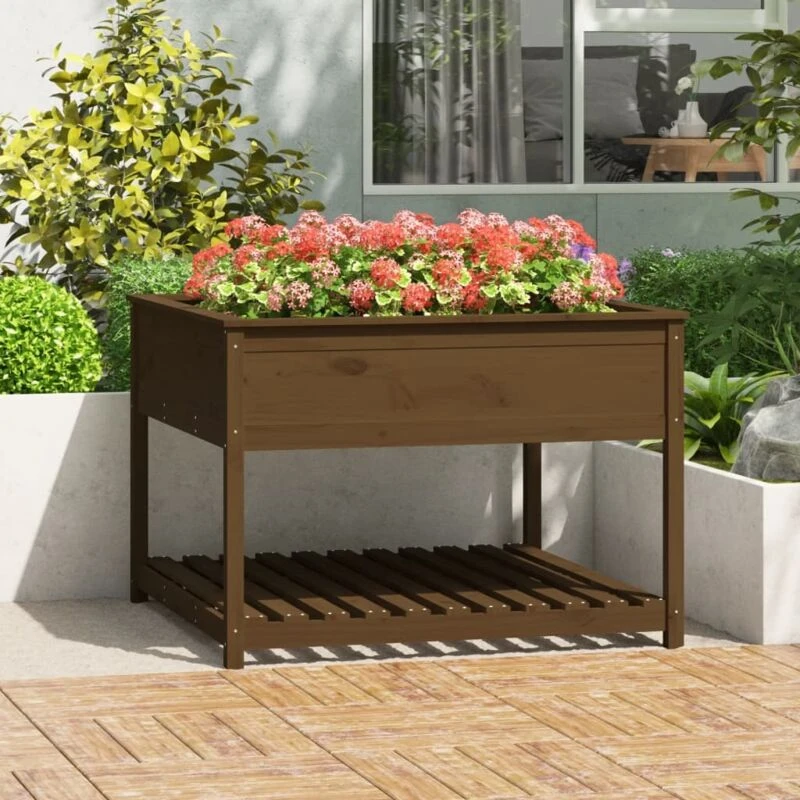 Image of VIDAXL Planter with Shelf Honey Brown 111.5x111.5x81cm Solid Wood Pine vidaXL 823804