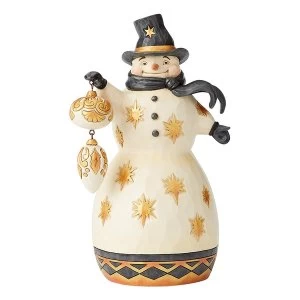 Image of Be Merry Be Bright Black & Gold Snowman Figurine