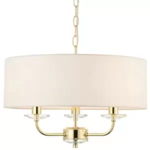 Image of Multi Light Ceiling Pendant 3 Bulb BRASS & White Chandelier Large Shade Lamp