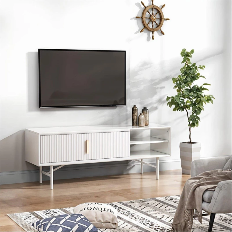 Image of Kabinet UK White Striped Wooden TV Stand White unisex One size
