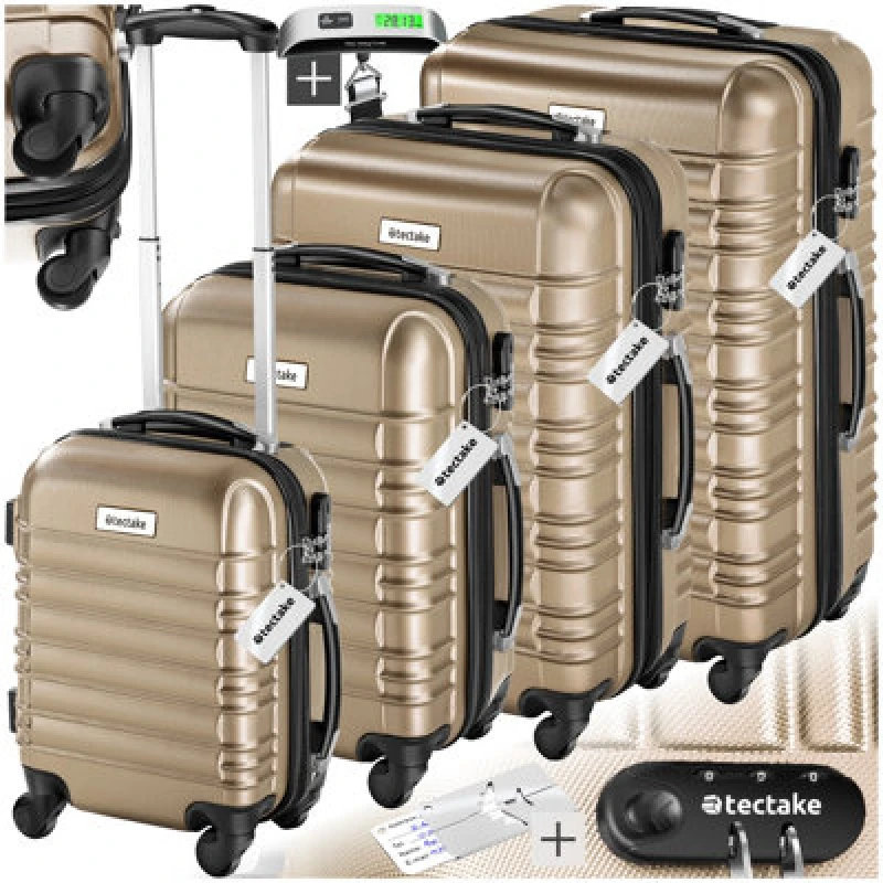 Image of Tectake Suitcase Set Mila - 4 Hard-Shell Suitcases, Including Luggage Scales And Tags - Champagne