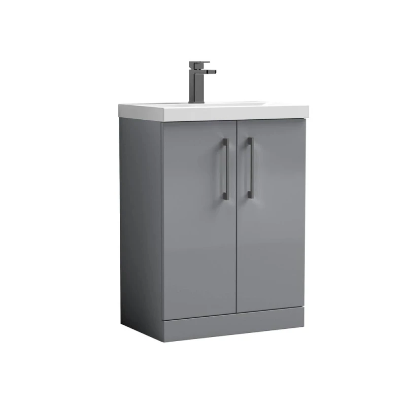 Image of BALTERLEY Balterley Level Modern Bathroom 2 Soft Close Door & Mid-Edge Vanity Unit Basin, Satin Grey, 600mm BALARN2203AH716