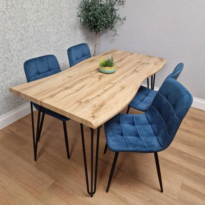 Image of KOSY KOALA Dining Table Set With 4 Blue Velvet Chairs Dining Furniture Multicolor Unisex