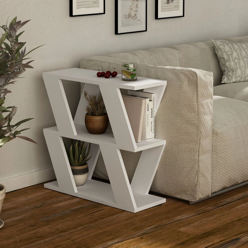 Image of DECORTIE Decortie - Lazena Modern Side End Coffee Table White Multipurpose h 55.4cm 3 Tier - White M.SH.14114.2