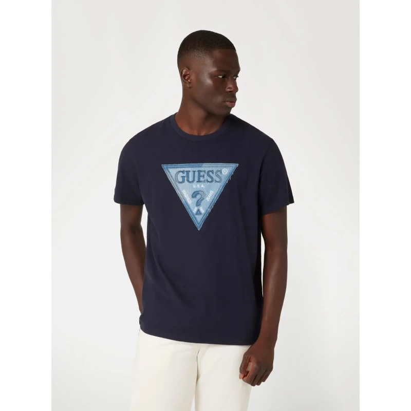 Image of Guess T-Shirt Guess Triangle Patch Bleu Male S