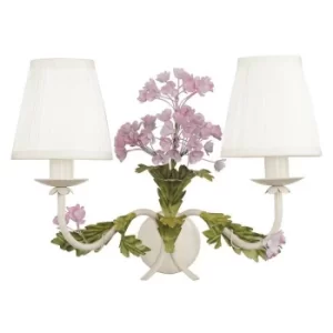 Image of Fan Europe ORTENSIA Twin 2 Light Candle Wall Light Ivory, Fabric 34x29x20cm