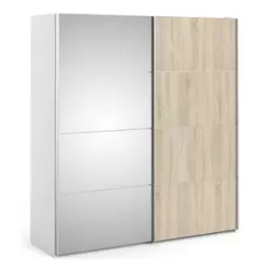 Image of Verona Oak White and Mirror 2 Door Sliding Wardrobe - 180cm