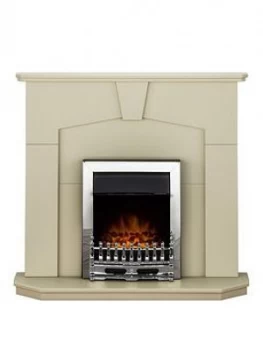 Image of Adam Fires & Fireplaces Abbey Fireplace Suite In Stone Effect With Blenheim Chrome Electric Fire