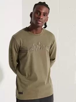 Image of Superdry Expedition Graphic Long Sleeve Top - Khaki Size M Men