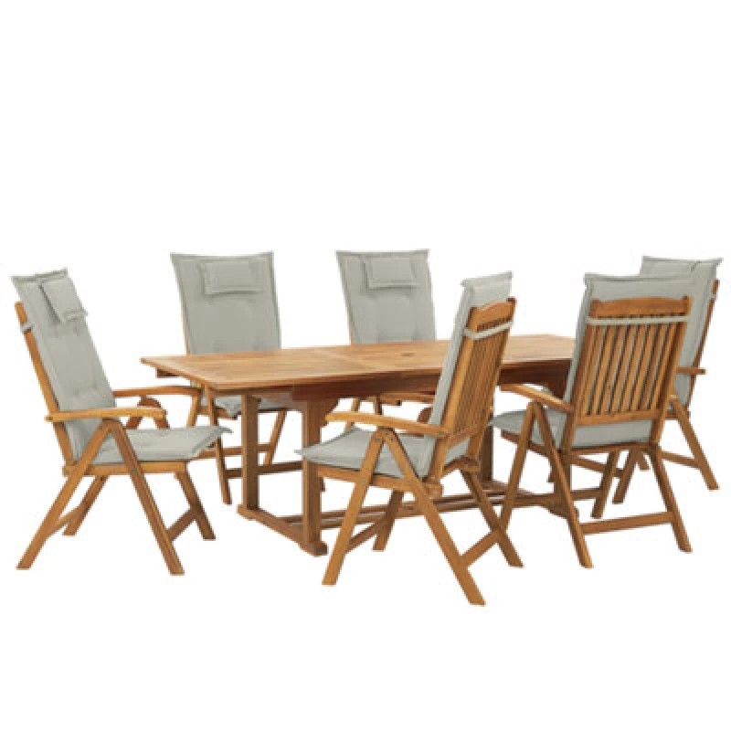 Image of Beliani Garden Dining Set 6 Seater Java With Cushions Acacia Wood Taupe