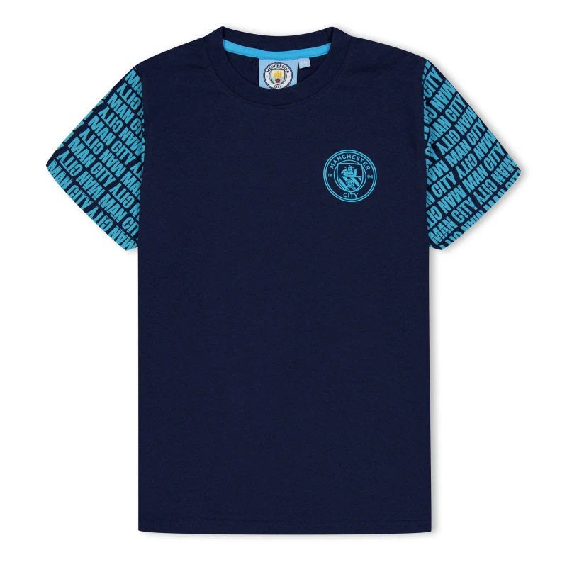 Image of Source Lab Manchester City Graphic T-Shirt Juniors - Blue Blue 7 - 8 Years