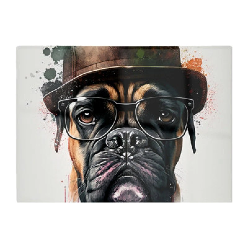 Image of Warren Reed Designer Boxer Dog With Glasses Splashart Chopping Board