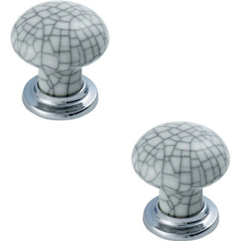 Image of Loops 2x Porcelain Mushroom Cupboard Door Knob Glaze Design Polished & Matt Chrome Multi unisex