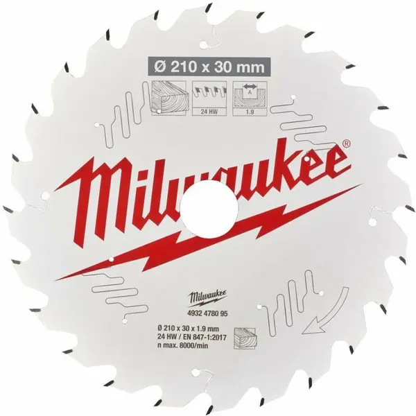 Image of Milwaukee Wood Cutting Circular Table Saw Blade 210mm 24T 30mm