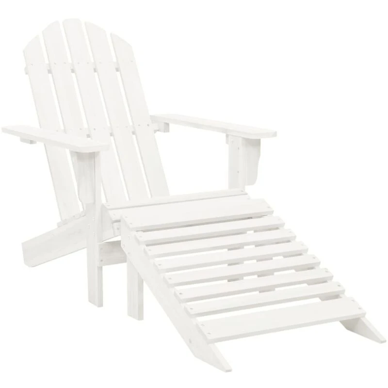 Image of vidaXL Garden Chair with Ottoman Wood White Outdoor Patio Seating Lounger
