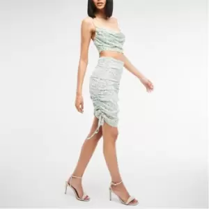 Image of Missguided Petite Floral Print Satin Pleated Ruched Midi Skirt - Multi