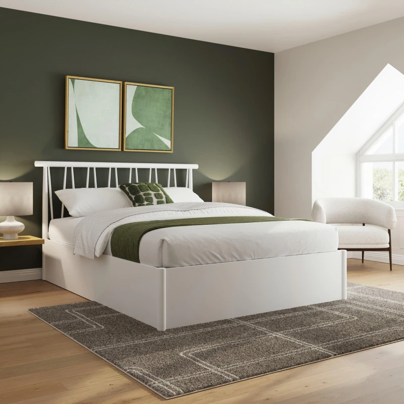 Image of GFW Fusum King Spindle Ottoman White Bed & Pocket Mattress, White FUS50WHSP