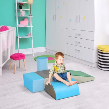 Image of HOMCOM Kids 5 Piece PU Soft Climb & Crawl Playset Blue/Green
