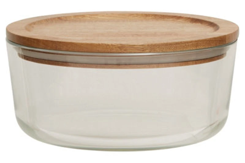 Image of Orsina 850Ml Round Glass Container With Acacia Lid, Glass Container With Airtight Lid, Airtight Glass Container