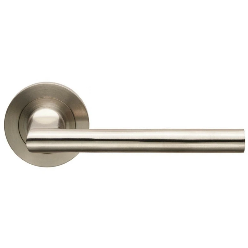 Image of Loops PAIR Slim Straight Elliptical Handle on Round Rose Concealed Fix Satin Steel Metallics