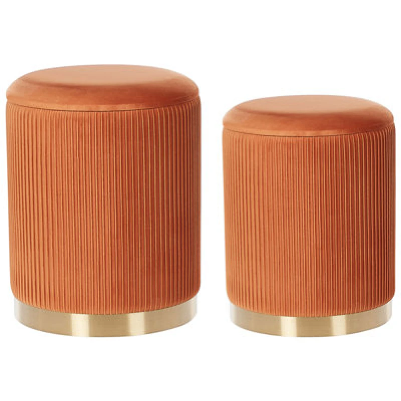 Image of Beliani Set Of 2 Storage Pouffes Miramar Velvet Orange