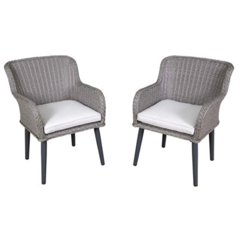 Image of Dellonda Buxton Rattan Wicker Outdoor Dining Armchair & Cushions, Set Of 2, Grey