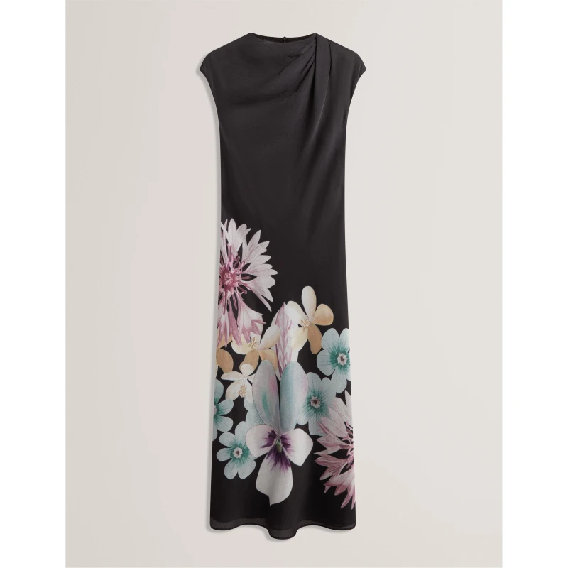 Image of Ted Baker Womens Drape Midi Slinky Dress Black female 8 (XS)