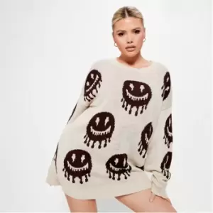 Image of I Saw It First Crew Neck Drip Smiley Face Oversized Jumper - Brown