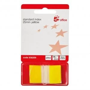 Image of Office Standard Index Flags 50 Sheets per Pad 25x45mm Yellow Pack 5