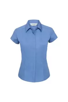 Image of Cap Sleeve Polycotton Easy Care Fitted Poplin Shirt