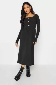 Image of Petite Ribbed Long Sleeve Button Dress