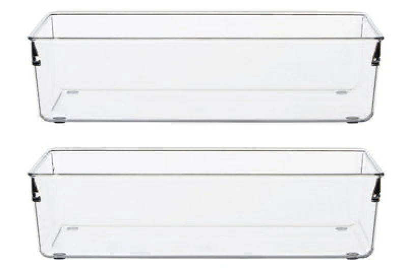 Image of Orsina Versatile Set Of Two Small Kitchen Organisers, Integrated Handle Narrow Storage Boxes, Versatile Boxes