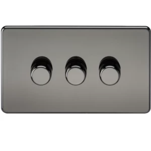Image of KnightsBridge 60-400W 3G 2 Way 230V Screwless Black Nickel Electric Dimmer Switch