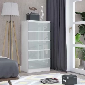 Image of 5 Drawer Modern Gloss Grey on Matt White Chest Of Drawers, Grey