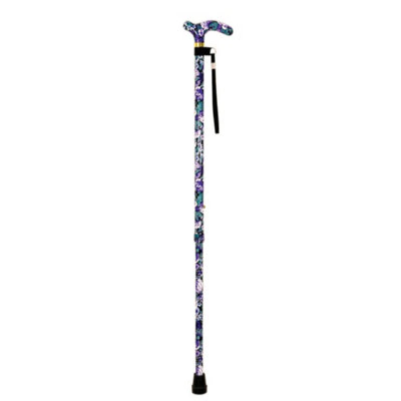 Image of Loops Deluxe Ambidextrous Walking Cane - 10 Height Settings - Purple Floral Pattern Multi