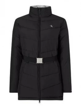 Image of Calvin Klein Jeans Long Belted Padded Jacket - Black
