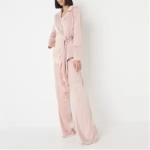 Image of Missguided Satin Wide Leg Flared Trousers - Pink