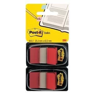 Image of Post it Standard Index Flags 25x44mm Red 2 x Pack of 50 Flags