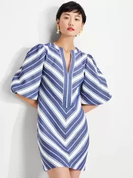 Image of Stripe Double Cloth Dress - Sailboat Blue - S (Uk 8-10)