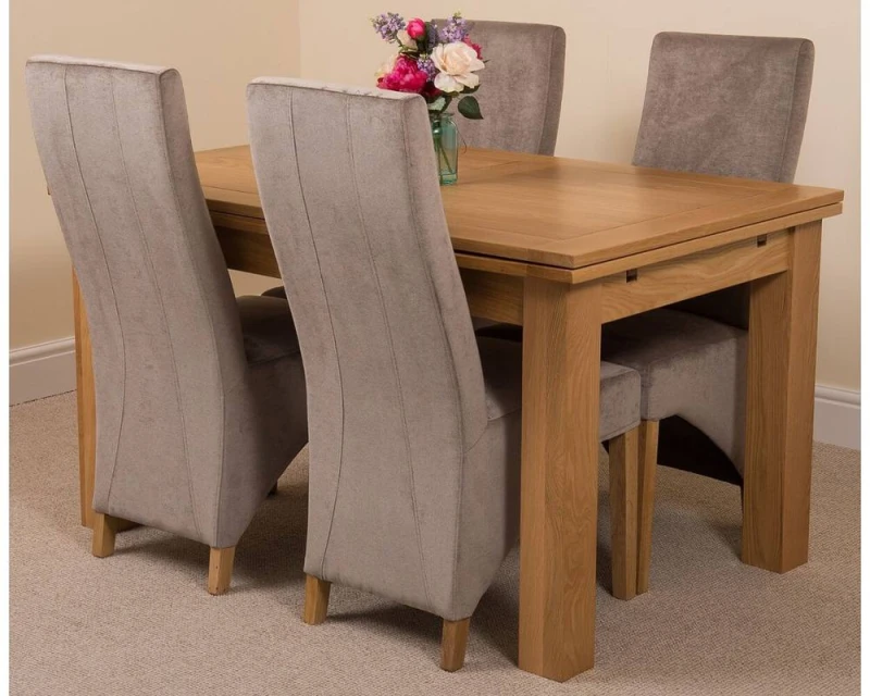 Image of Thats Furniture Richmond 140-220cm Oak Extending Dining Table & 4 Lola Fabric Chairs in Grey Grey Unisex