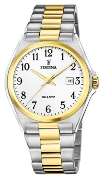 Image of Festina F20554-1 Mens White Dial Two Tone Bracelet Wristwatch Colour - Gold Tone
