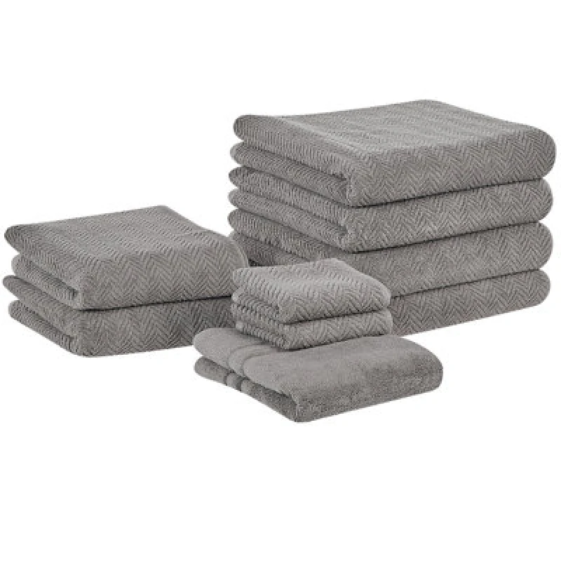 Image of Beliani Set Of 9 Towels Mitiaro Terry Cotton Grey