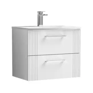 Image of Deco Satin White 600mm Wall Hung 2 Drawer Vanity Unit with 30mm Curved Profile Basin - DPF193G - Satin White - Nuie