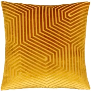 Image of Paoletti - Evoke Geometric Cut Velvet Cushion Cover, Gold, 45 x 45 Cm