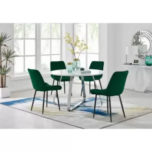 Image of Furniture Box Santorini White Round Dining Table and 4 Green Pesaro Black Leg Chairs