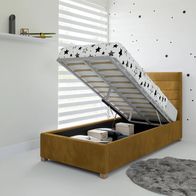 Image of Rest Relax Lottie Fabric Ottoman Single Bed in Mustard Mustard Unisex Single