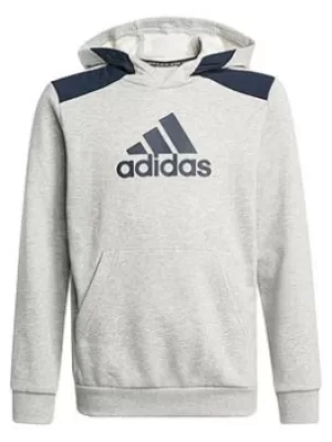 Image of adidas Junior Boys Badge Of Sport Hoody, Grey/Navy, Size 5-6 Years